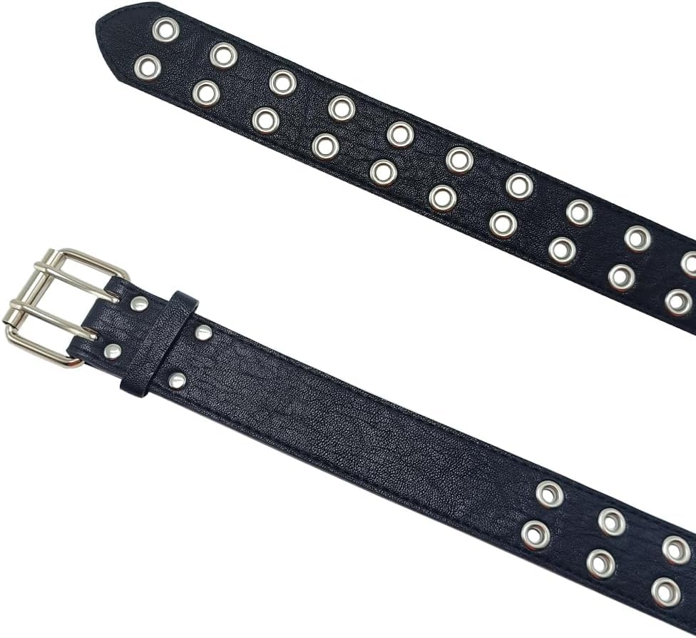 Double Grommet Punk Leather Belt, Genuine Leather belts, Unisex 2 Hole Fashion Jeans Belt2