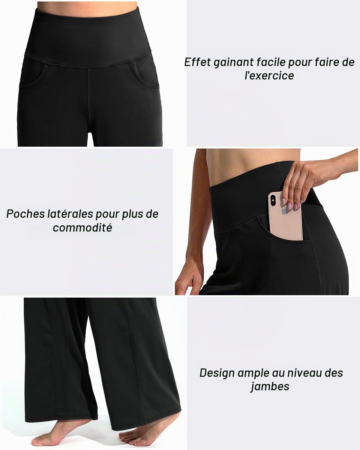 Promover Pantalon de Sport Femme Taille Haute avec Poches Jambe Large Gainant Ventre Pantalon Yoga Décontracté Multi-Usage Professionnel
