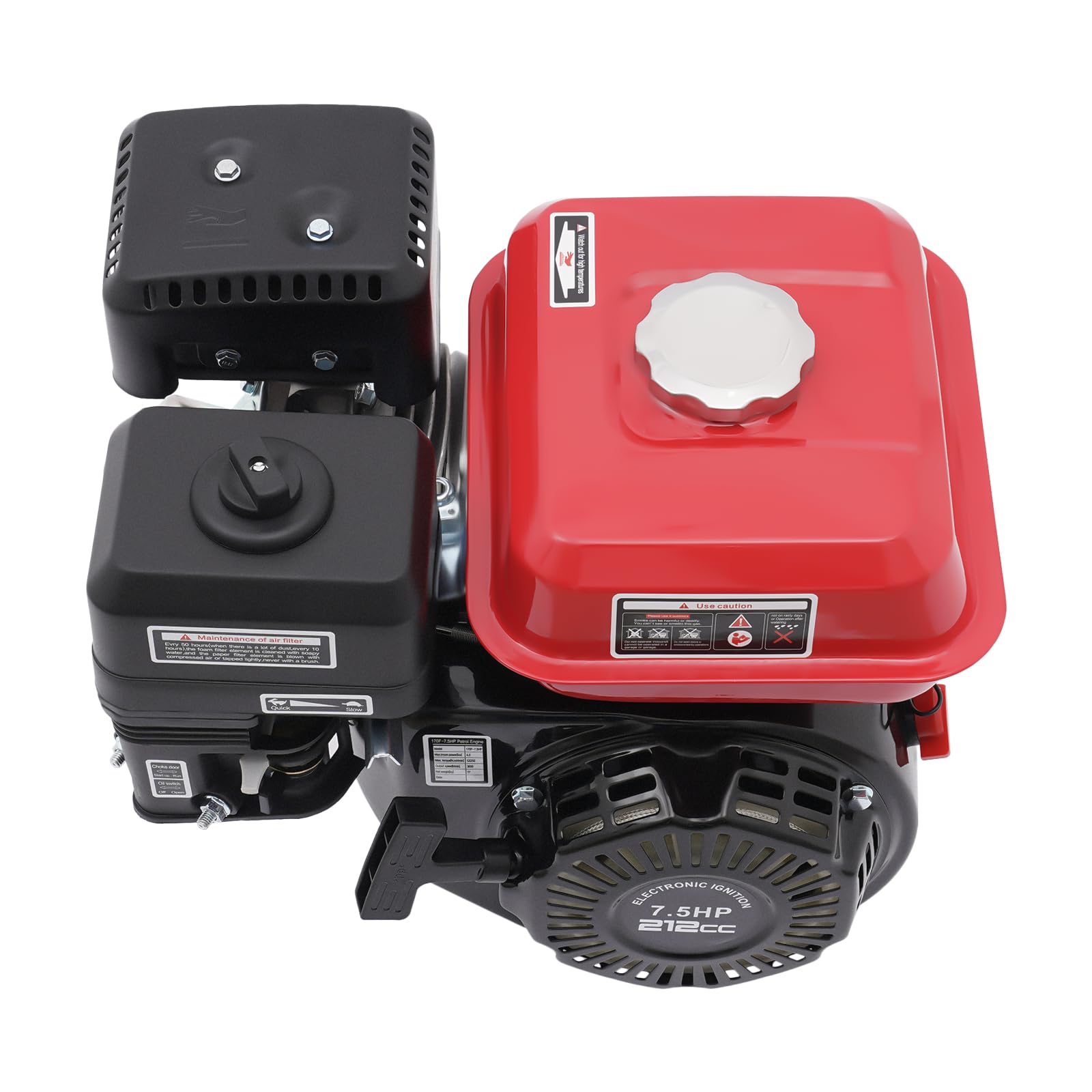 Moteur à essence 7,5CV (5,5kW) 4 temps OHV Industriel Noir-Rouge - 212cc Moteur stationnaire refroidi par air avec démarrage à corde pour karts/machines de construction/agriculture