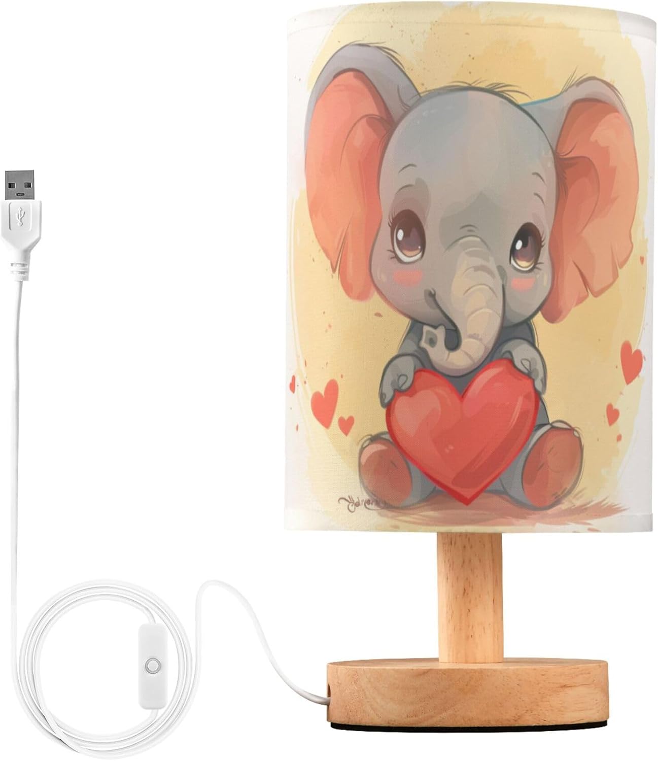 Table Lamp Funny Giraffe Peep Watercolor Animal Nightstand Lamp with Wood Base Fabric Lamp Shade Bedside Desk Lamp for Living Room Bedroom Kids Room Office