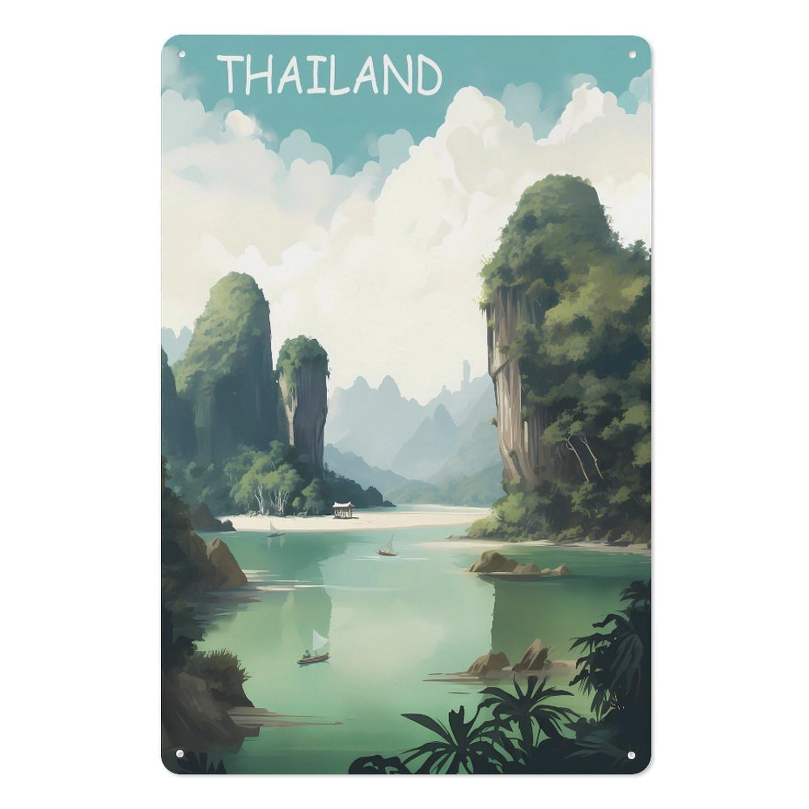 Thailand Vintage Travel Posters Vintage Tin Sign 08x12inch(20x30cm) Wall Art for Home Office Bedroom Living Room Cafes Wall Decor