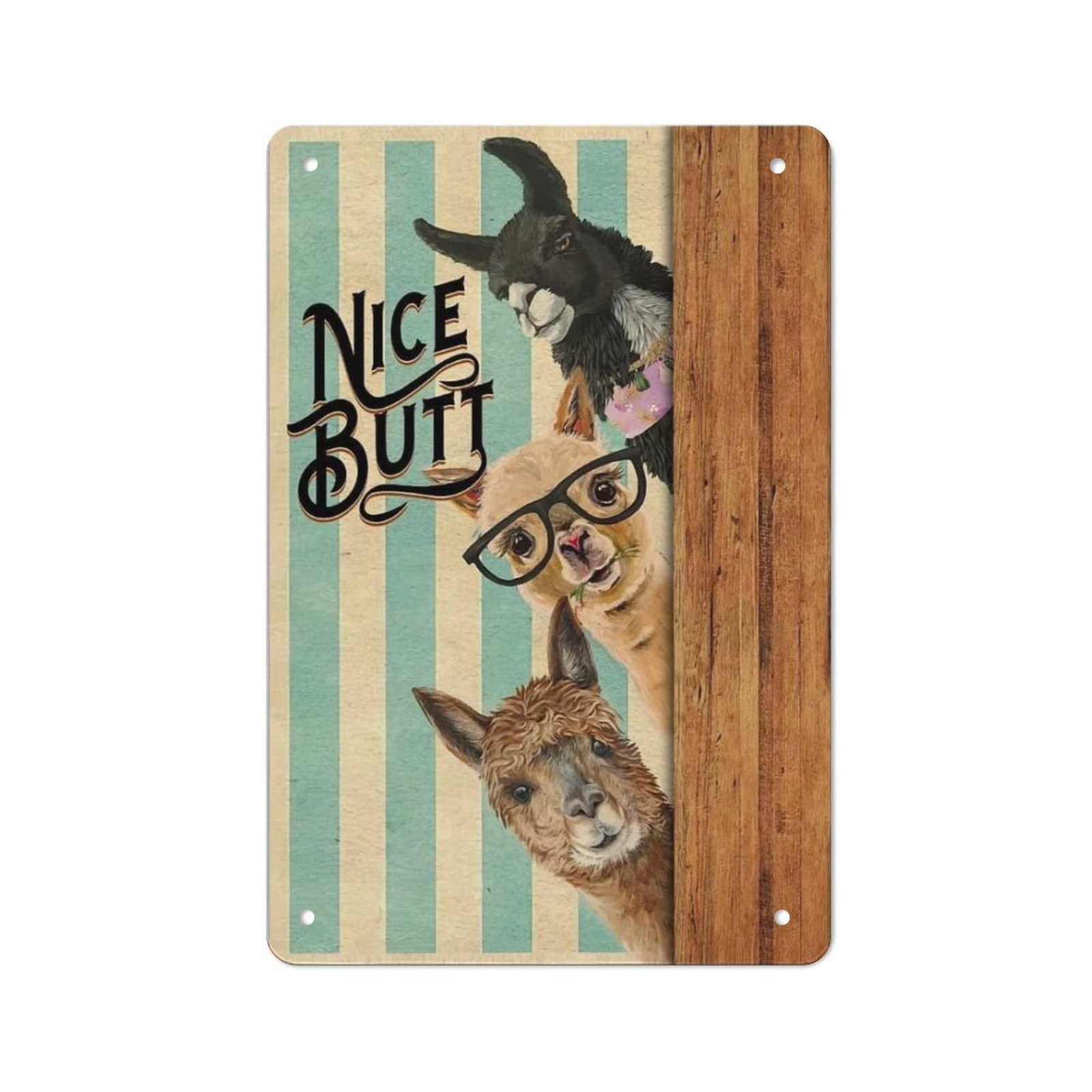 AOOEDM Nice Butt Three Alpacas Vintage Metal Sign Wall Decor Metal Plaque for Cafe Bar Pub Home Beer Retro Poster 12x8 Inch
