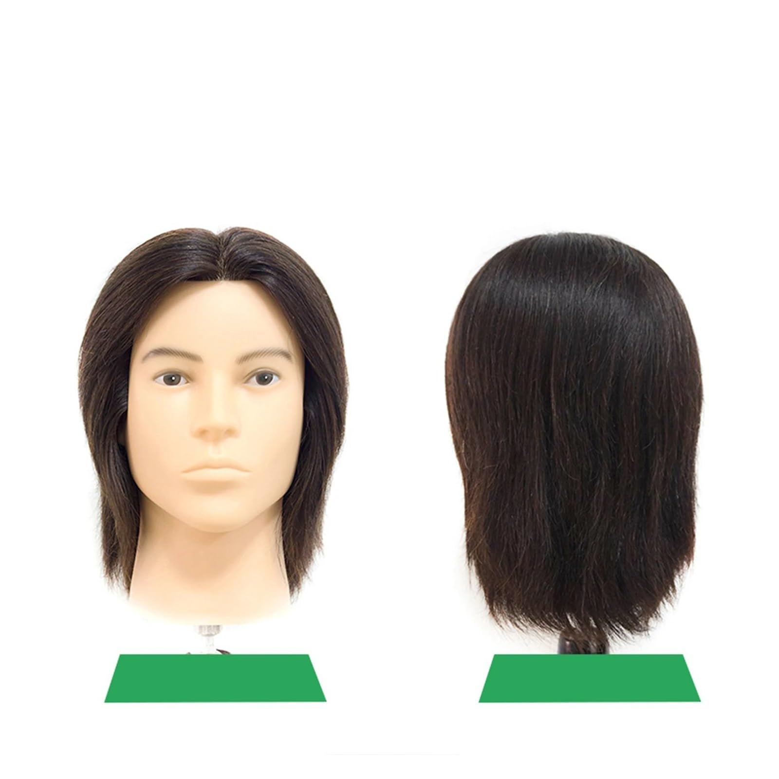 Męska Głowica Treningowa Fryzjerska Z Manekinem Prawdziwych Włosów Akcesoria Fryzjerskie Do Autentycznego Cięcia Modelu Trwałej Ondulacji(Height 28cm)