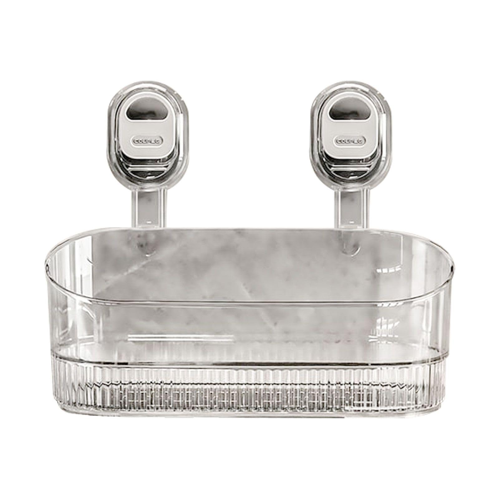 No Drill Shower Caddy with Strong Suction Cups Ripple Acrylic Bathroom Suction Storage Box Removable Wall Mounted Shower