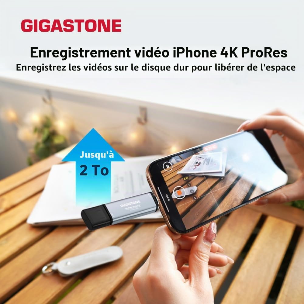 Gigastone SSD Externe 1To USB-A+C jusqu'à 500 Mo/s pour PS5 iPhone16 4K 60fps ProRes USB 3.2 Gén2 Disque Dur SSD Portable pour MacBook iPad PlayStation Xbox Duo Go