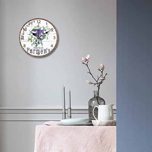 Miniatura 3 de Reloj de arándano con bayas de frutas y naturaleza, acuarela, hojas verdes, reloj de pared redondo, silencioso, sin tictac, rústico, decoración del