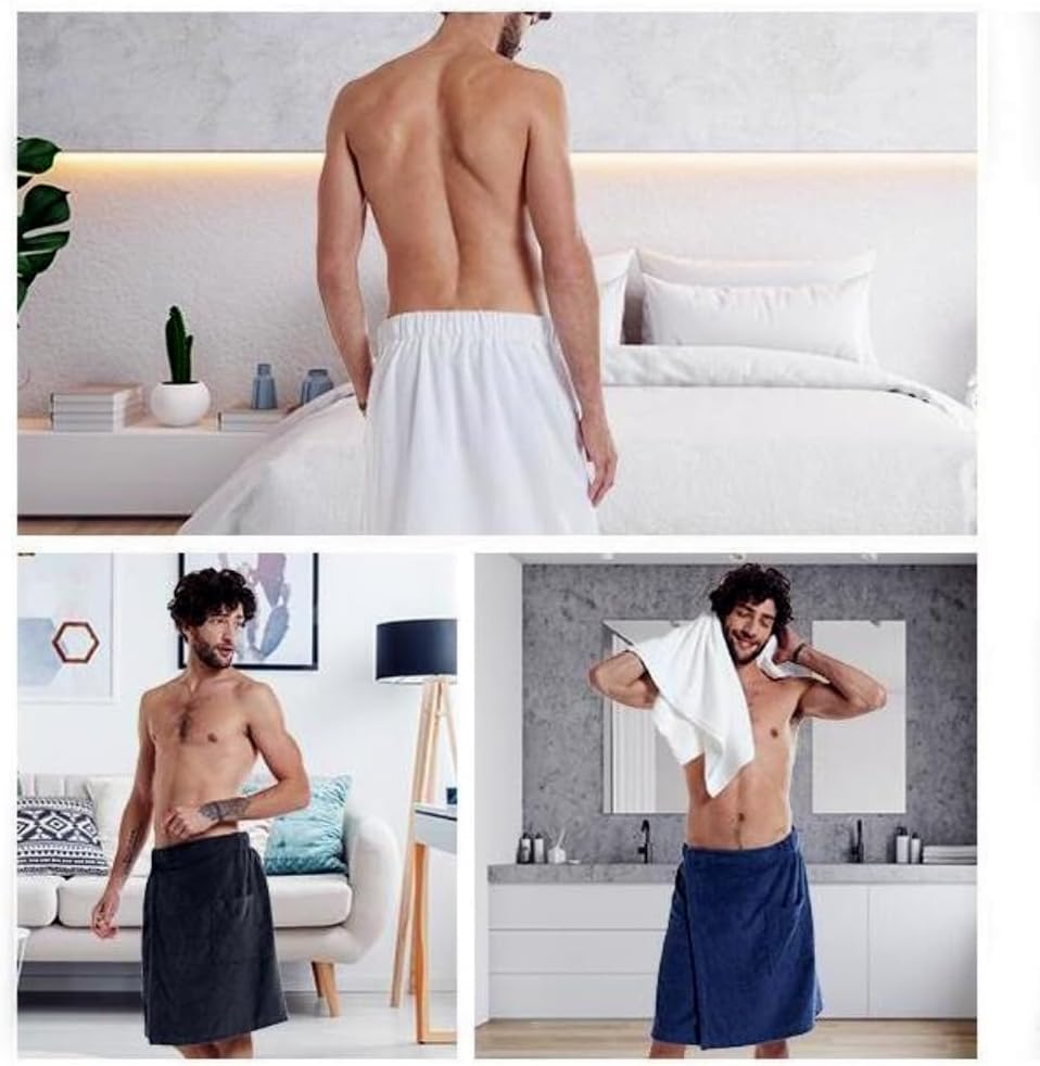 Men Soft Wearable Bath Towel, Men’s Bath Wrap, Coral Fleece Bath Towel,Adjustable Body Wrap Towel for Men (1 PC) (Grey-XL)