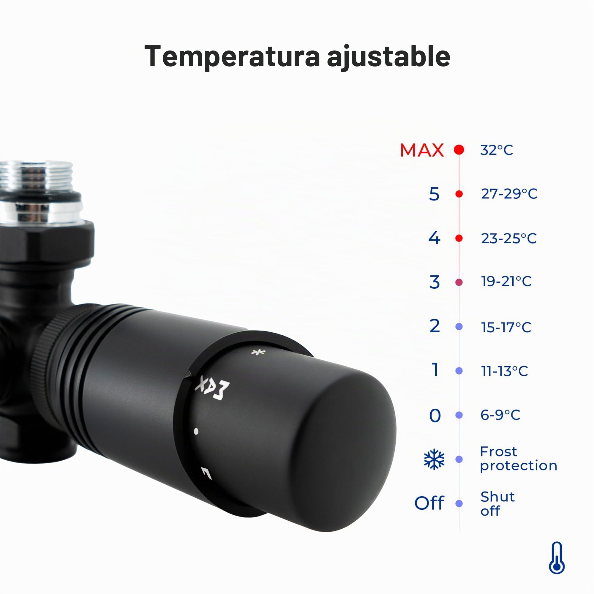 Vancoco Válvula de radiador angular válvulas para radiadores con bloqueo H conexiones centrales de 50 mm universal válvula radiador con cabezal termostático válvula para radiador negro