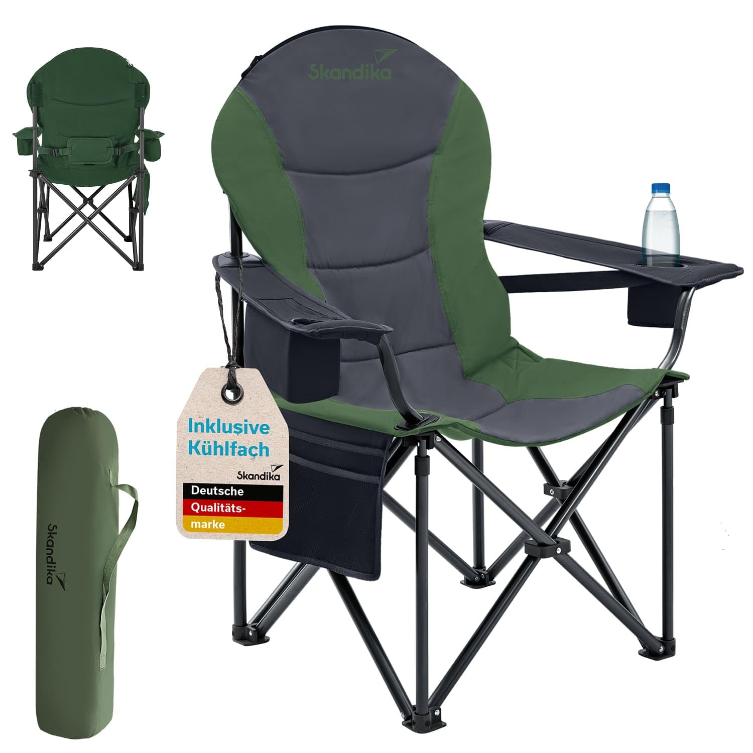 Skandika Campingstuhl Relax Comfort | Bequemer Klappstuhl mit Getränkehalter und Kühlfach, bis max. 160 kg, klappbar, leicht | Faltstuhl für Camping, Zelten, Festival, Angeln