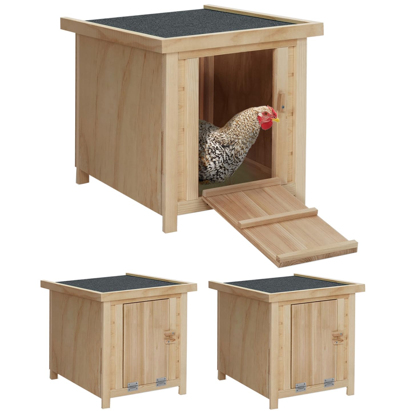 IDMarket – Juego de 3 palillos de madera para gallinas nido con fondo