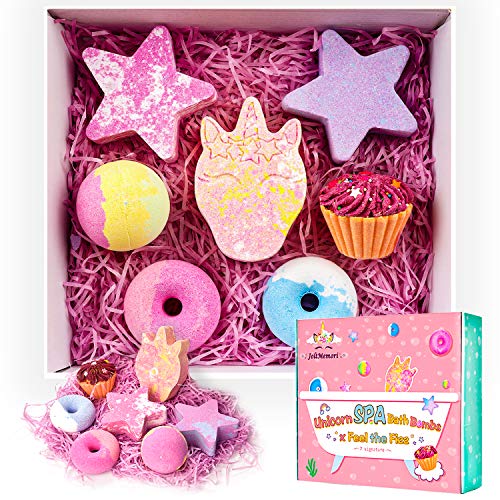 Bath Bombs Unicorns Gifts for Girls 7PCS Bath Bomb Gift Set with Natural Essential Oils Great Teacher's Day Birthday Gift for Girls Kids Women