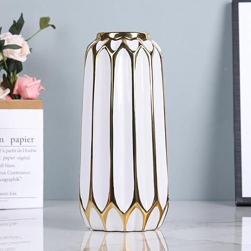 Miniatura 7 de Jarrón de cerámica de oro blanco para decoración del hogar, jarrón de oro blanco para decoración moderna y elegante de sala de estar, decoración de