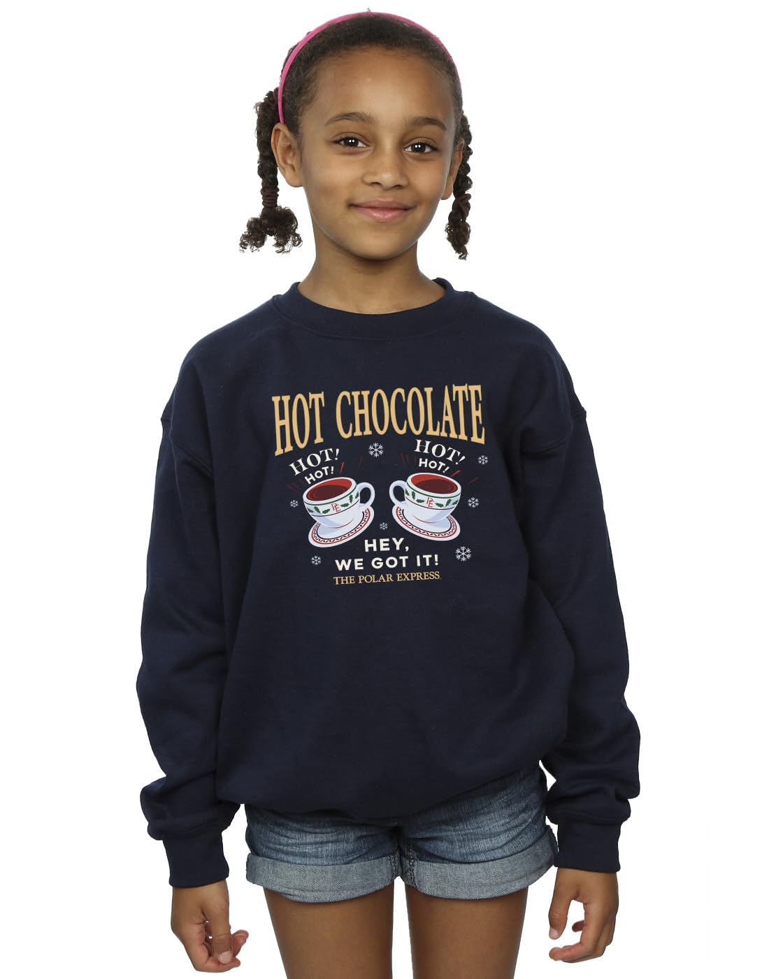 Absolute Cult Polar Express Girls Hot Chocolate Sweatshirt Navy Blue 7-8 Years
