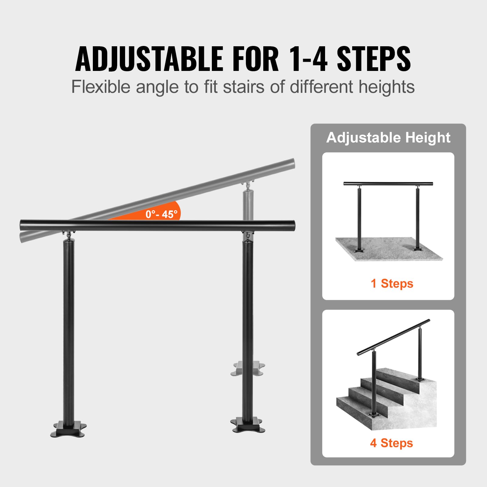 Snapklik.com : Handrail For Outdoor Steps, 3-4 Steps Black Round ...