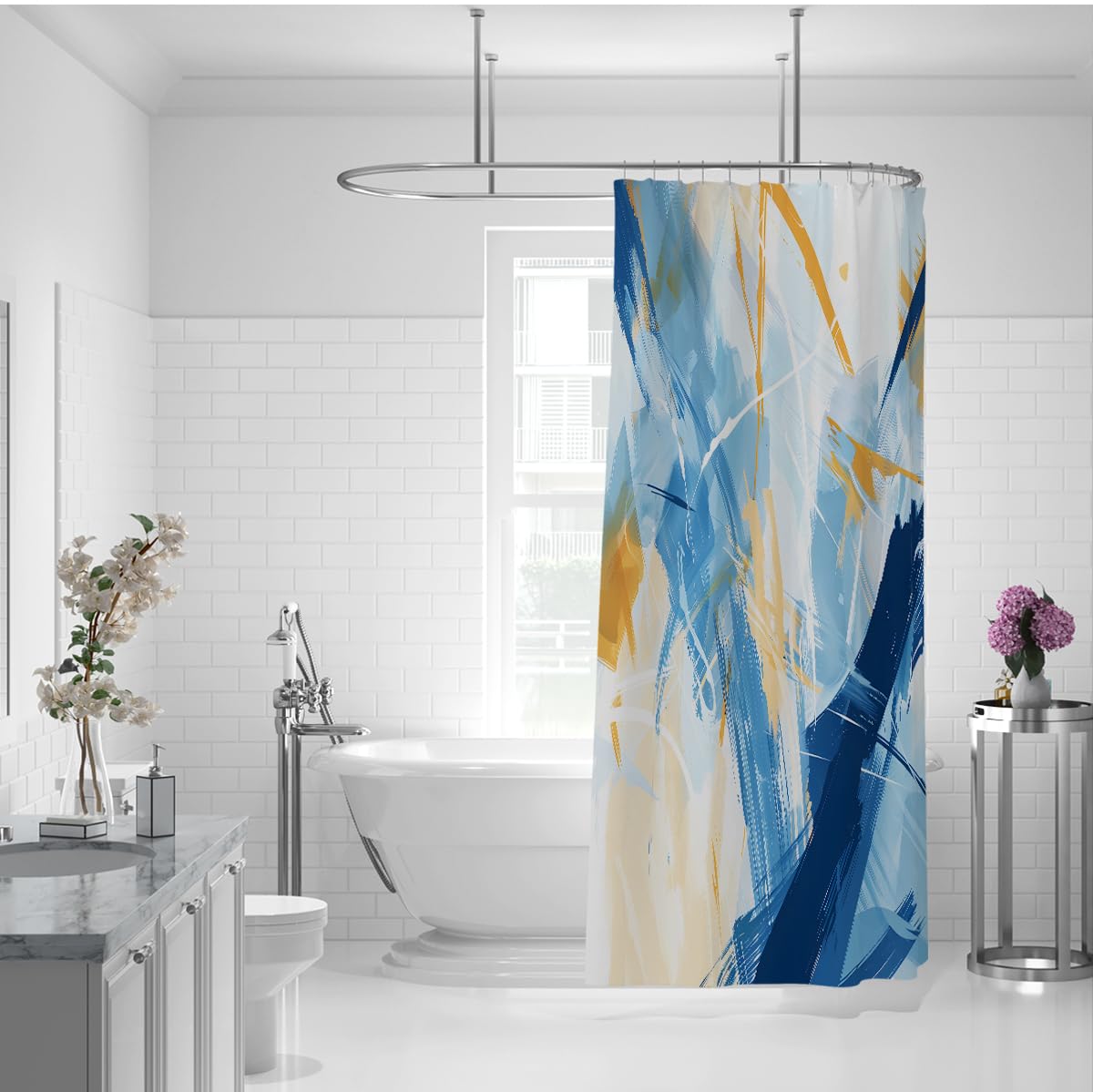 Rideau de douche lignes géométriques peintes modernes W240xL180 cm
