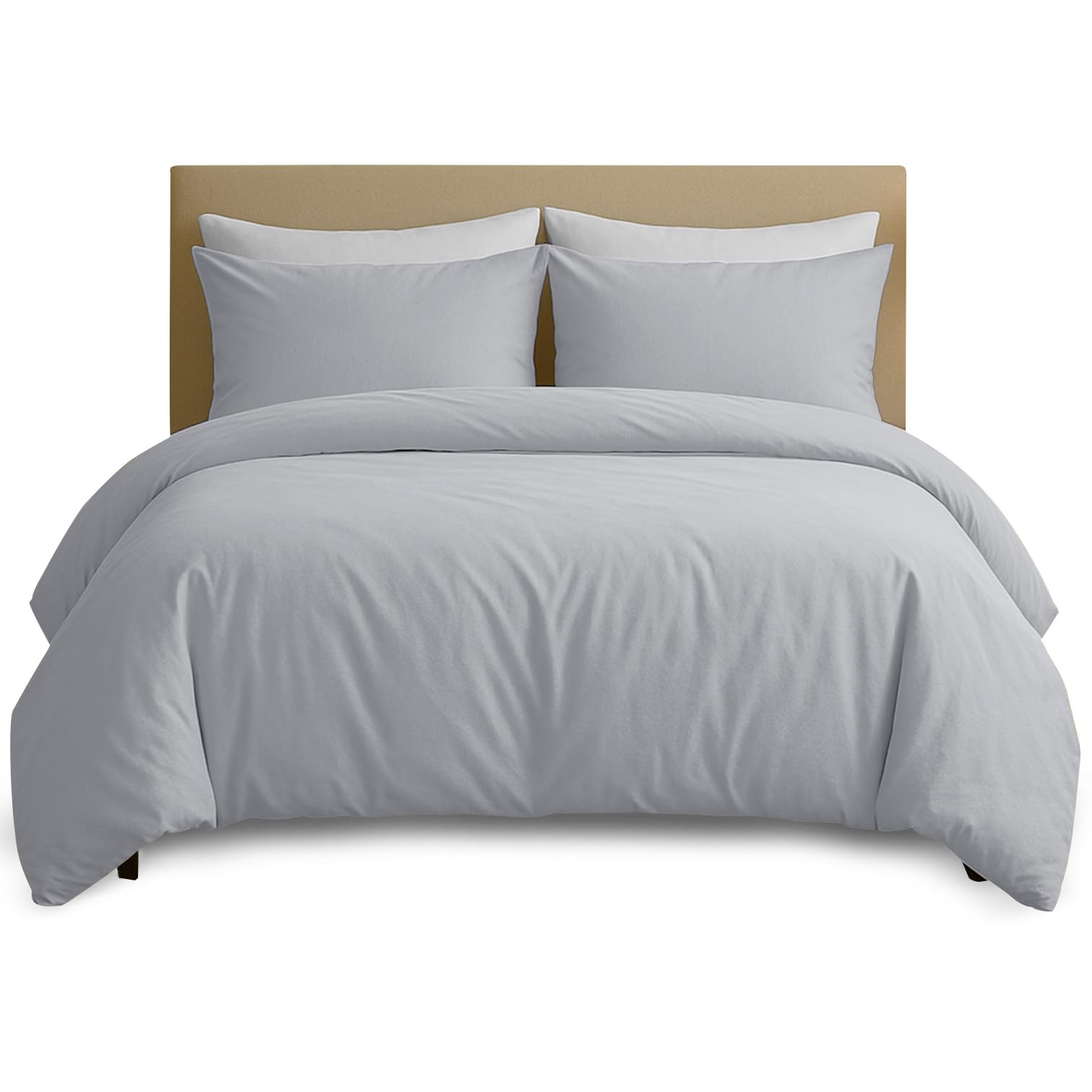 Hafaa Silver King Size Duvet Cover Sets - Brushed Microfiber Duvet Cover With 2 Pillowcases - Kingsize Quilt Cover Set