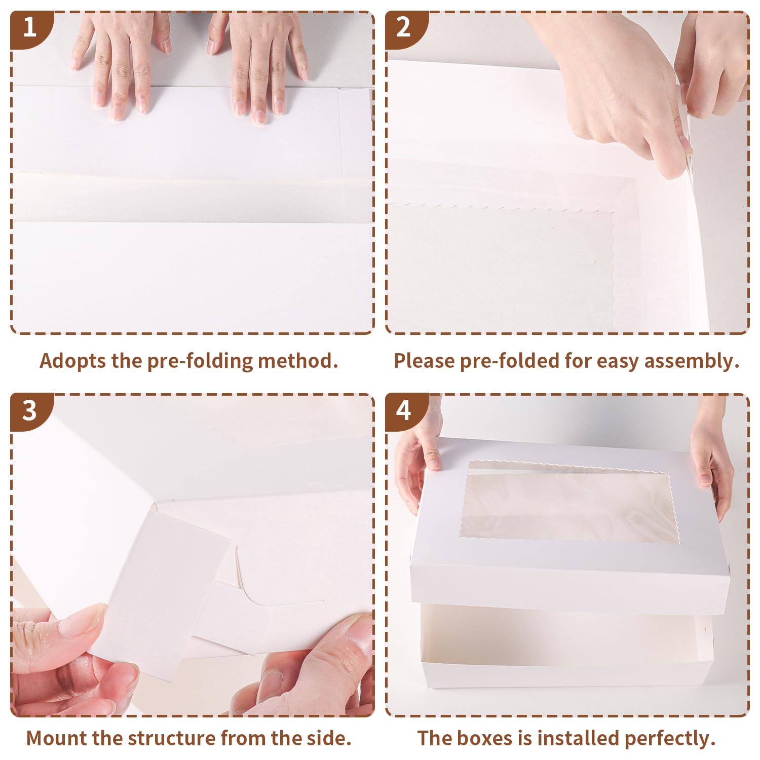 JCD 12 cajas para tartas de 14 x 10 x 4 pulgadas, cajas blancas para panadería, cajas de pastel de cuarto de hoja con ventana, cajas rectangulares grandes para pasteles, pasteles, pasteles, donas,