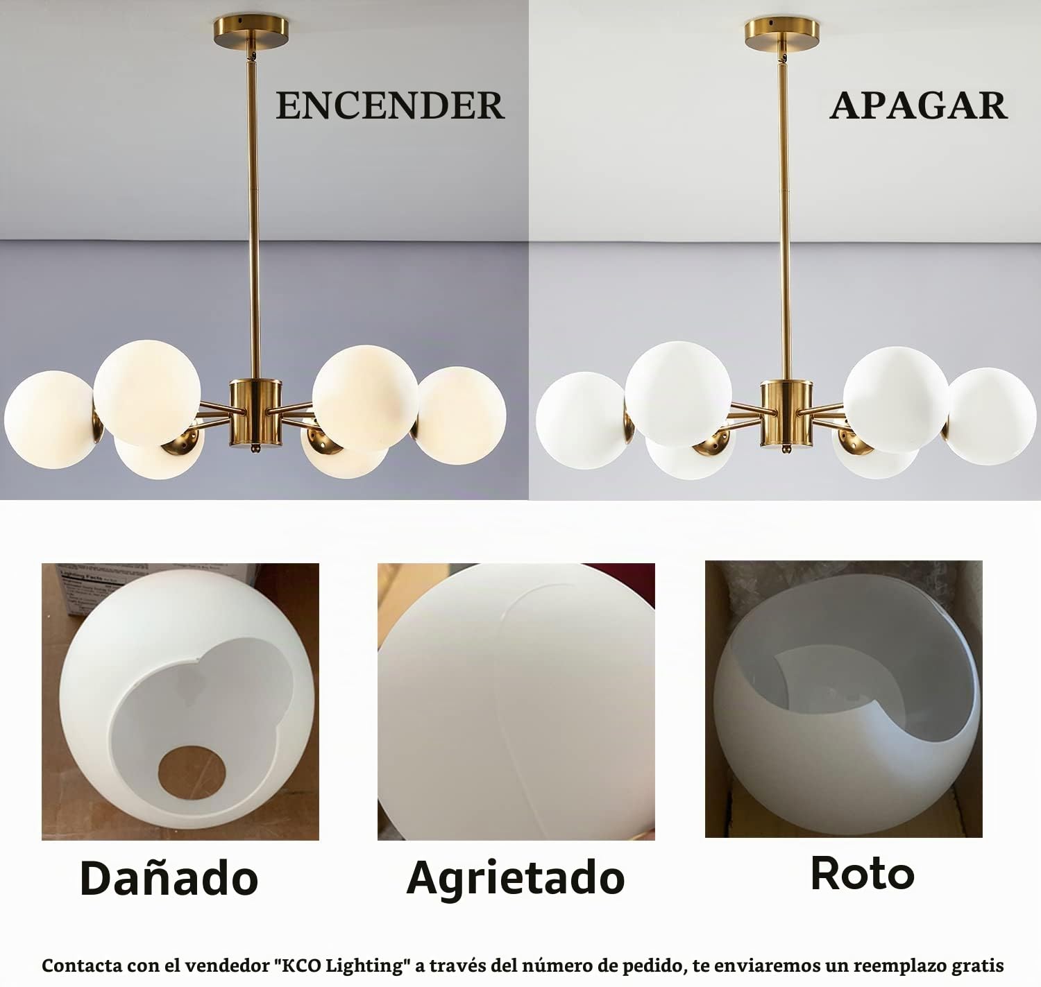 KCO Lámpara de araña Sputnik de globo de 6 luces, cristal opalino, lámpara de araña moderna dorada, luminaria de mediados de siglo, lámparas de araña Sputnik, iluminación colgante, lámparas de araña