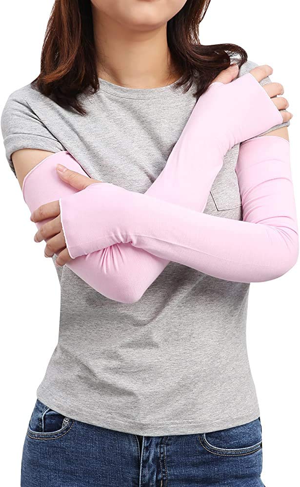 Women's Cotton Fingerless Fit Stretchable Long Full Arm Sleeves/Gloves for Bikers Protects From Sun & Cold(Pack Of 01,Pink)-image-13