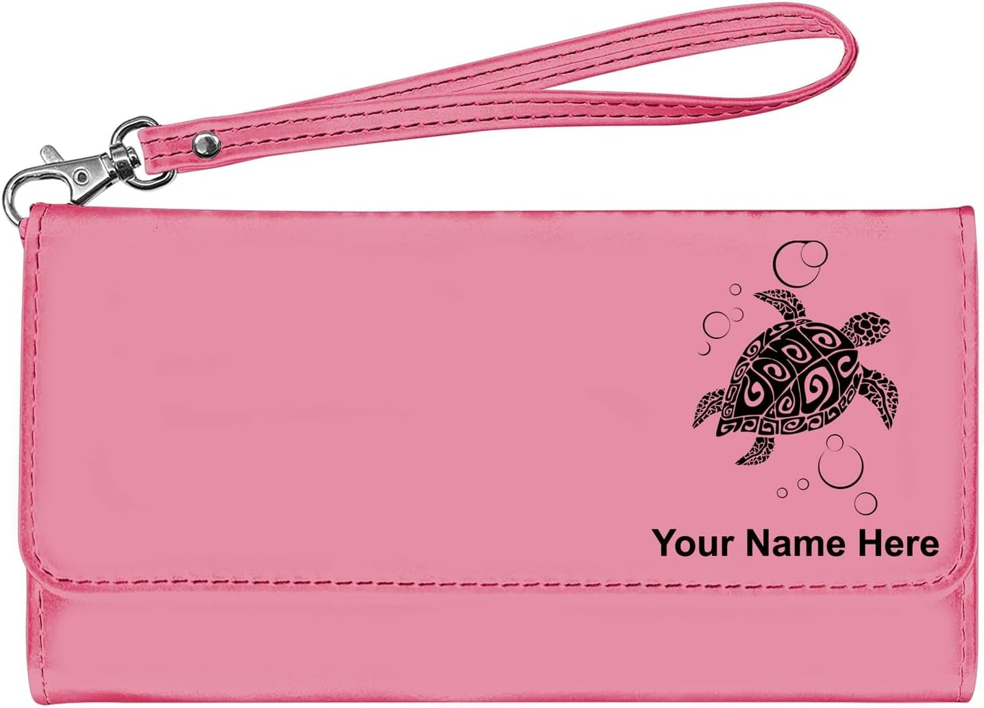 LaserGram Faux Leather Womens Wallet with Strap, Hawaiian Sea Turtle, Personalized Engraving Included (Pink)