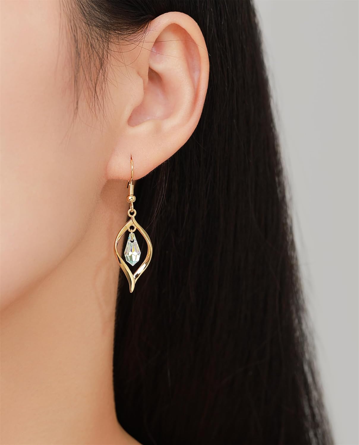 SBLING Austrian Crystal Teardrop Earrings for Women Dangling, Aurora Borealis Earrings Dangle, Diamond Drop Earrings for Women Jewelry Gifts, Platinum Plated or 18K Gold Plated - Image 4