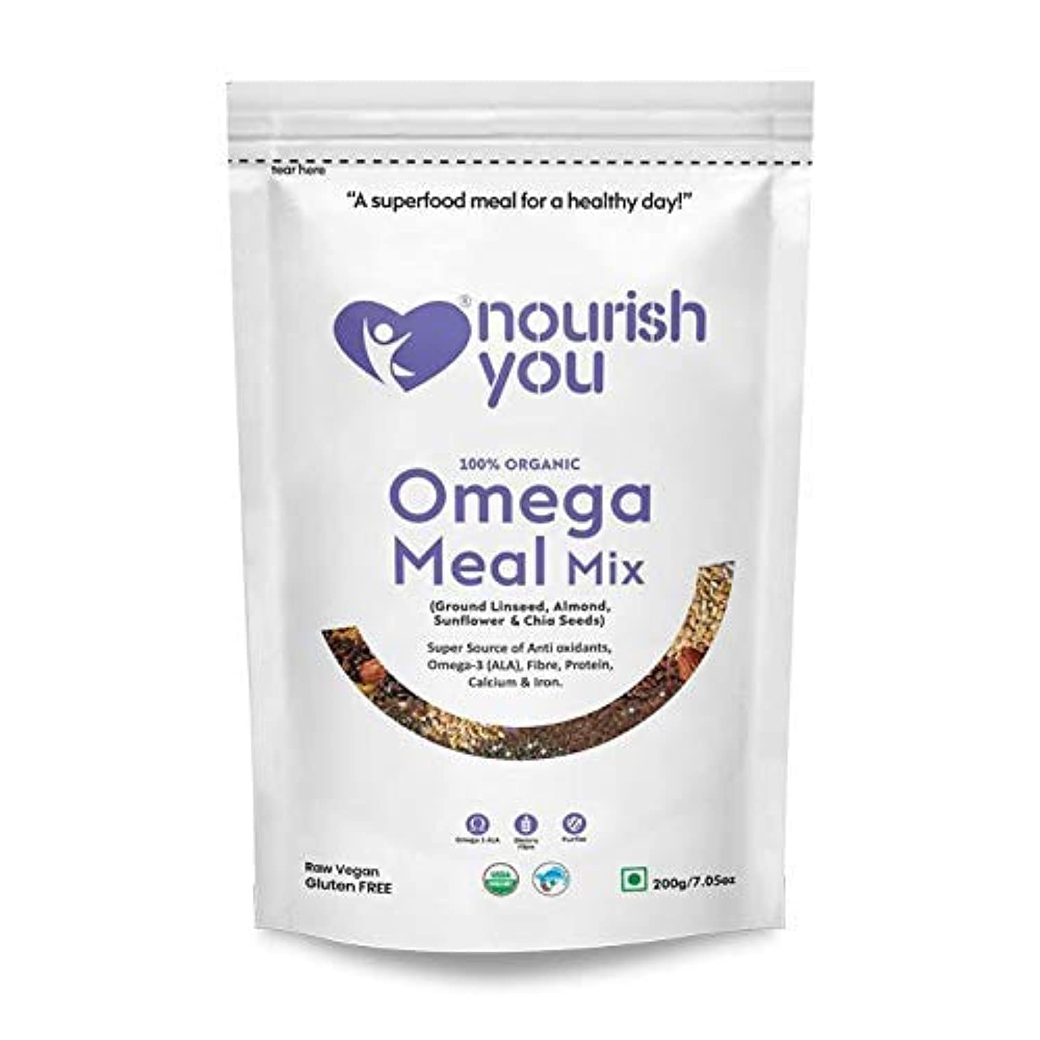 Nourish You Organic Cold Milled Omega Meal Mix Powder | Complete Plant-Based Nutrition | Omega 3 & 6 Source | Protein-Rich | High Fiber & Antioxidant Blend | 200g (Pack of 1) (B08LBPDBG9) Amazon Price History, Amazon Price Tracker