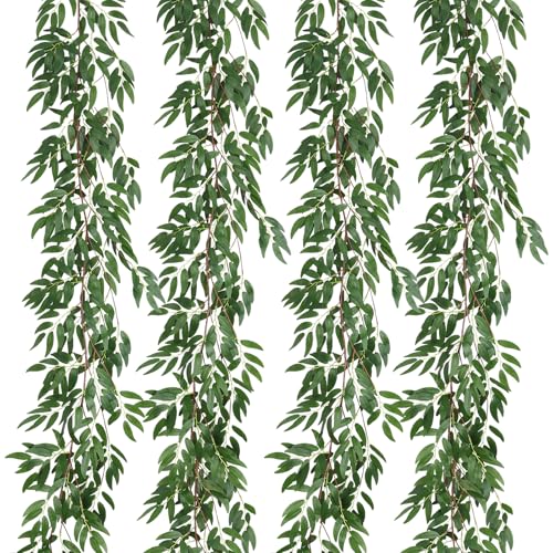 RECUTMS 4Pcs Artificial Willow Leaves Vine Twigs 5.7Ft Silk Willows