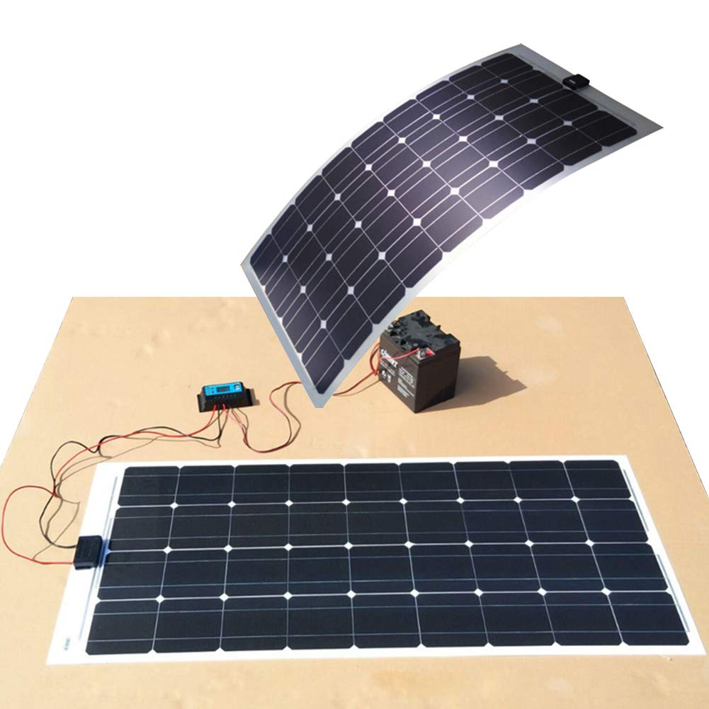 ELQ Pannelli Solari Flessibili 100W, Caricabatterie Solari 12V / 24V, Controllore di Carica LCD di Sicurezza Incluso, 10 Anni di Durata,2pcs