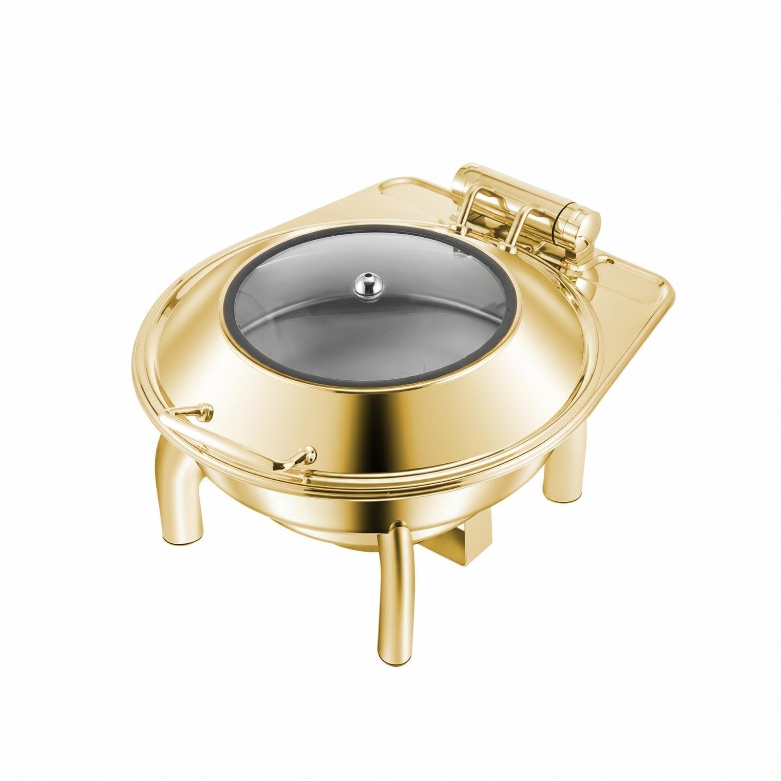 Chafing Dish Acabado Dorado Baño María Buffet Uso en Restaurante Calentador Bufé para Restaurantes, Hoteles, Festines, Catering, Comedor, Redondo De 6L con Soporte
