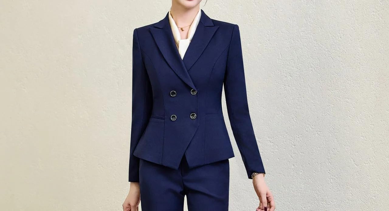 Office Blazer Women Casual Long Sleeve Suits Double Breasted Turn Down Collar All Season