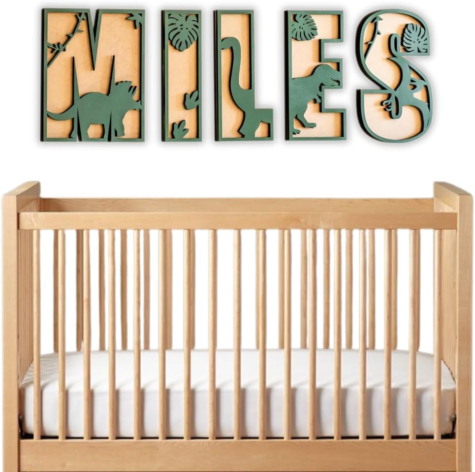 personalized wooden name sign dinosaur round letters ready to hang in kids room