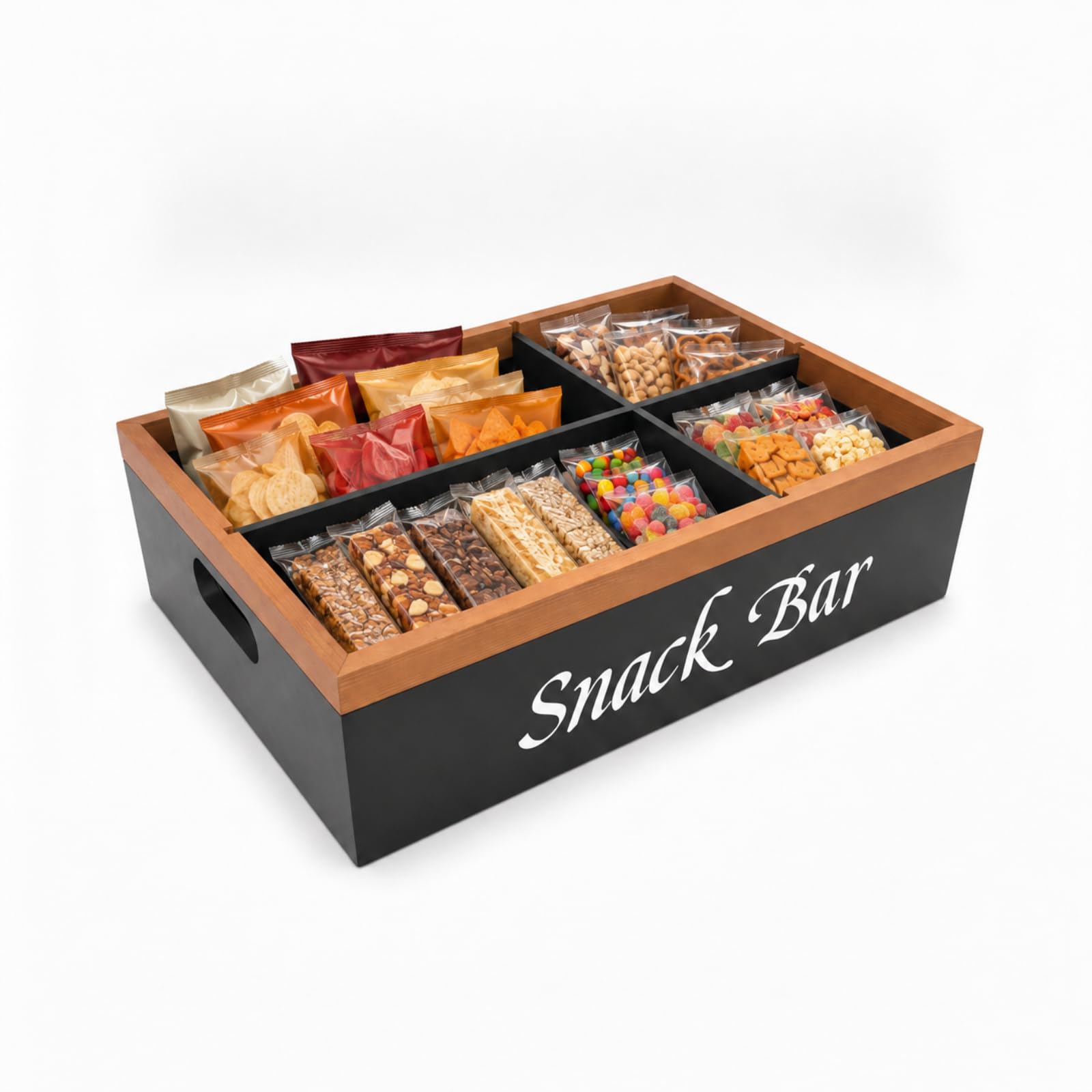 Punorric Snack Organiser Wooden Snack Basket with Removable Dividers, Crisp Storage Box, Snack Trays with Compartments, Counter Top Organiser for Pantry Organizers and Storage, Snack Bar Display