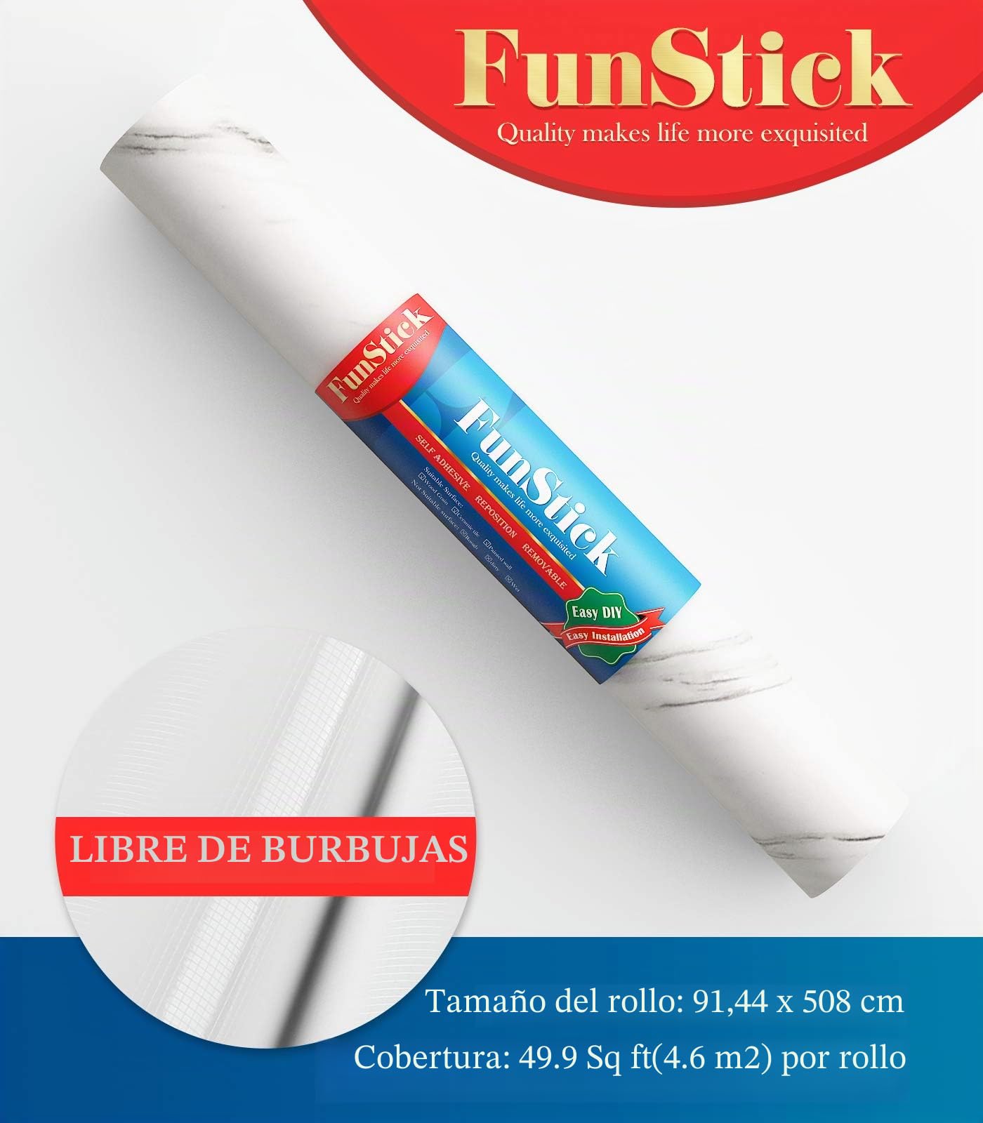 FunStick 90CM×5M Papel de Mármol Adhesivo Pared Blanco Vinilo Adhesivo Muebles Mármol Gris Vinilos para Encimeras Papel Pintado Marmol Blanco y Gris Revestimiento Pared Salon Comedor Vinilo Marmol