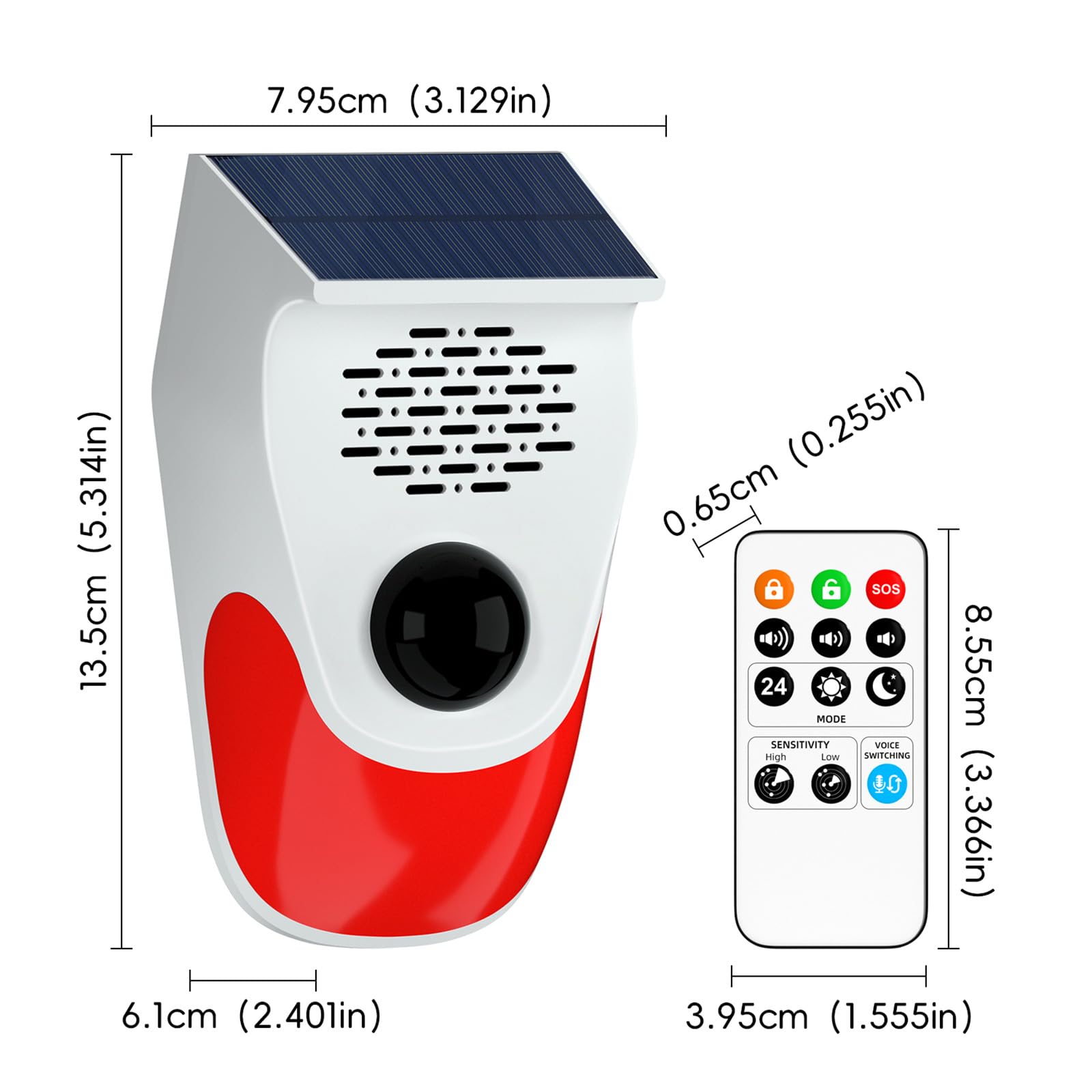 Sensor de movimiento para exteriores con 8 grabaciones reemplazables, alarma detector de movimiento de ladridos de perros, tres niveles de volumen ajustable, tres modos de funcionamiento, alarma