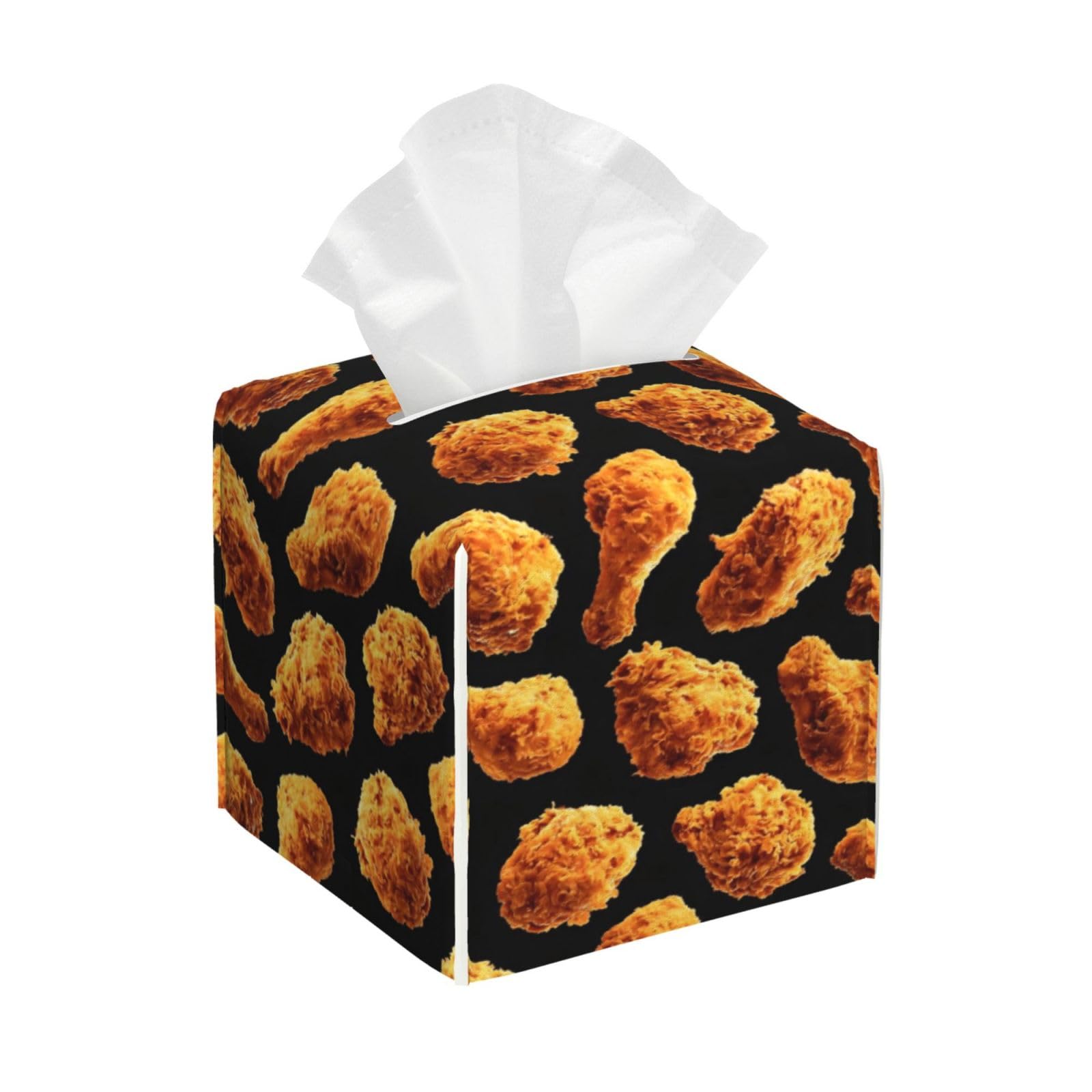 Realistic Crispy Drumsticks Print Tissue Box Cover Holder Square, Foldable Modern Cube Tissue Box Cover, Leather Decorative Organizer for Tabletop Bathroom Car Office Desk Decor