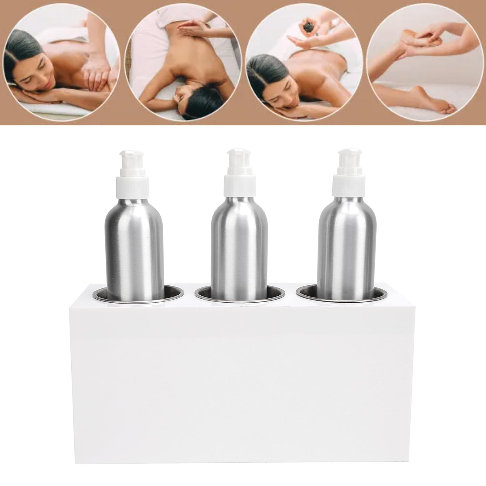 Podgrzewacz do Butelek na Olejek do Masażu, 3 Butelki Podgrzewacz do Olejku 100‑240 V Profesjonalny do Salonu dla Kobiet (wtyczka UE)