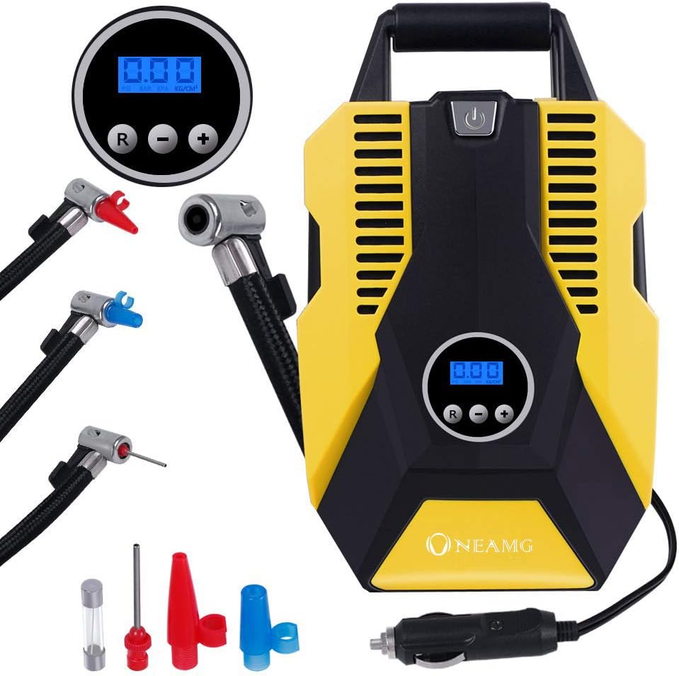 OneAmg Tyre Inflator Air Compressor Digital 12V Car Tyre Pump with LCD Screen Portable Car Air Pump 150 PSI with 2.8 Metre Power Line for Car, Bike, Motorcycle, Ball