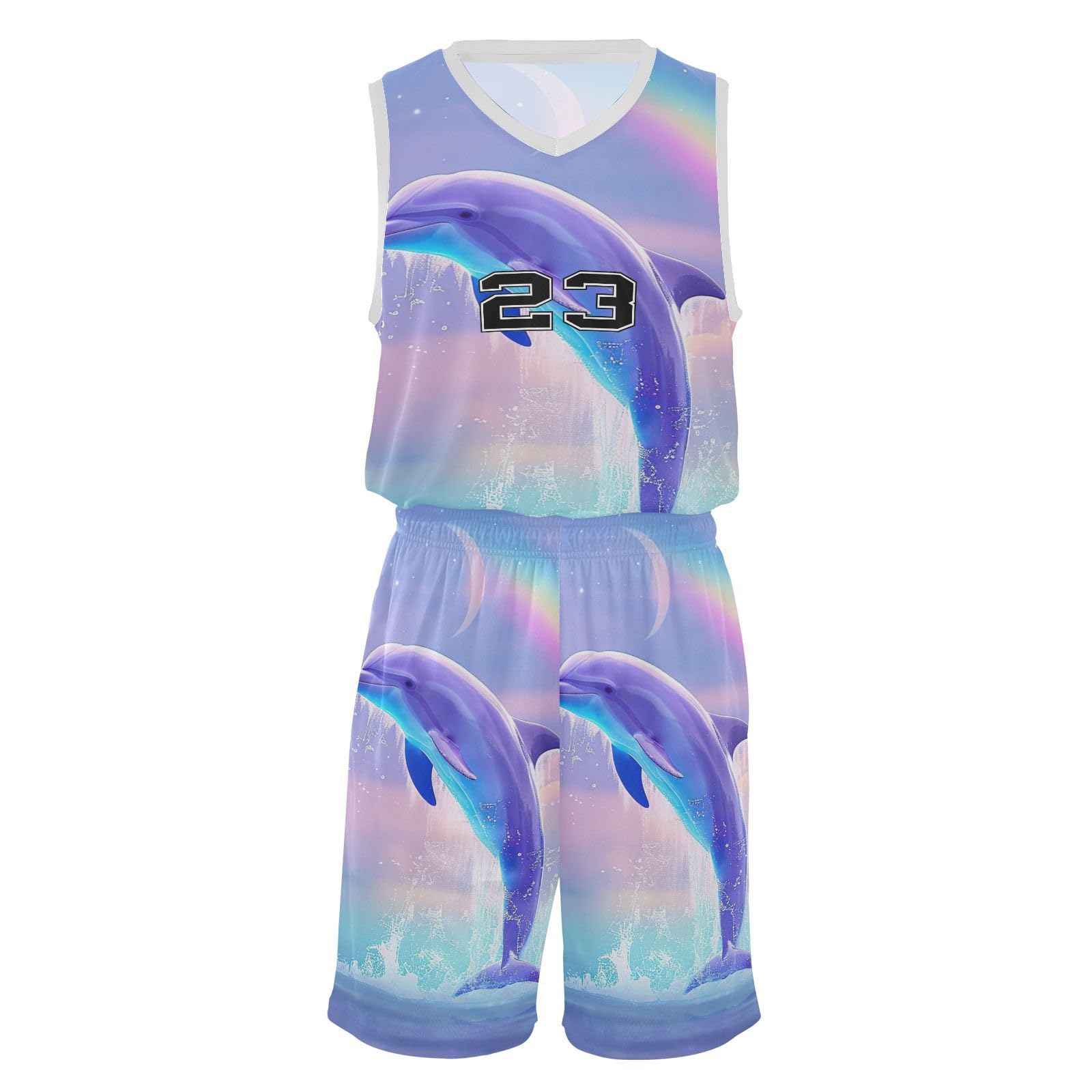 FLildon Fantasy Dolphin Boys Basketball Jersey Set Tank Top Shorts Tracksuit Sport Training Suit for Kids, M