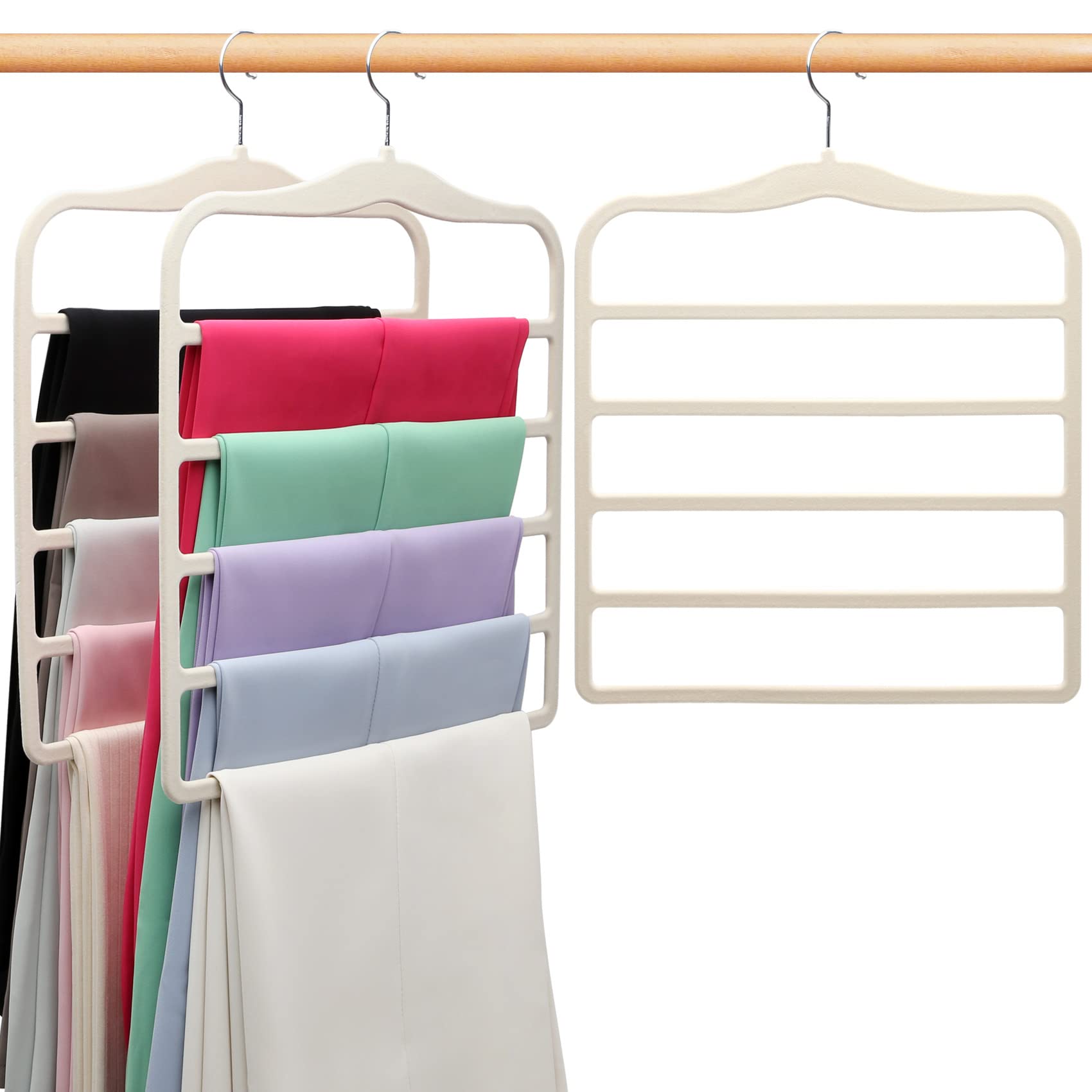 Closet Organizers and Storage,3 Pack Velvet Pants-Hangers-Space-Saving,Non Silp 5 Tier Scarf Jeans Closet Organizer,Dorm Room Essentials for College