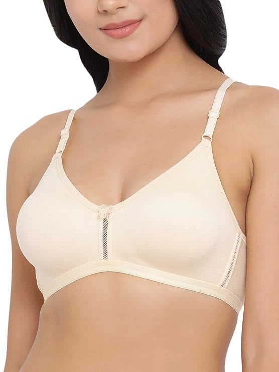 Women's Cotton Rich Solid Non-Padded Full Cup Wire Free T-Shirt Bra - Nude
