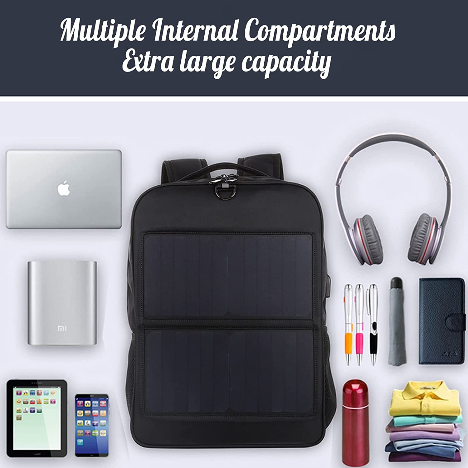 Sac à Dos Randonnée Solaire USB 15L Noir Chargeur Intégré