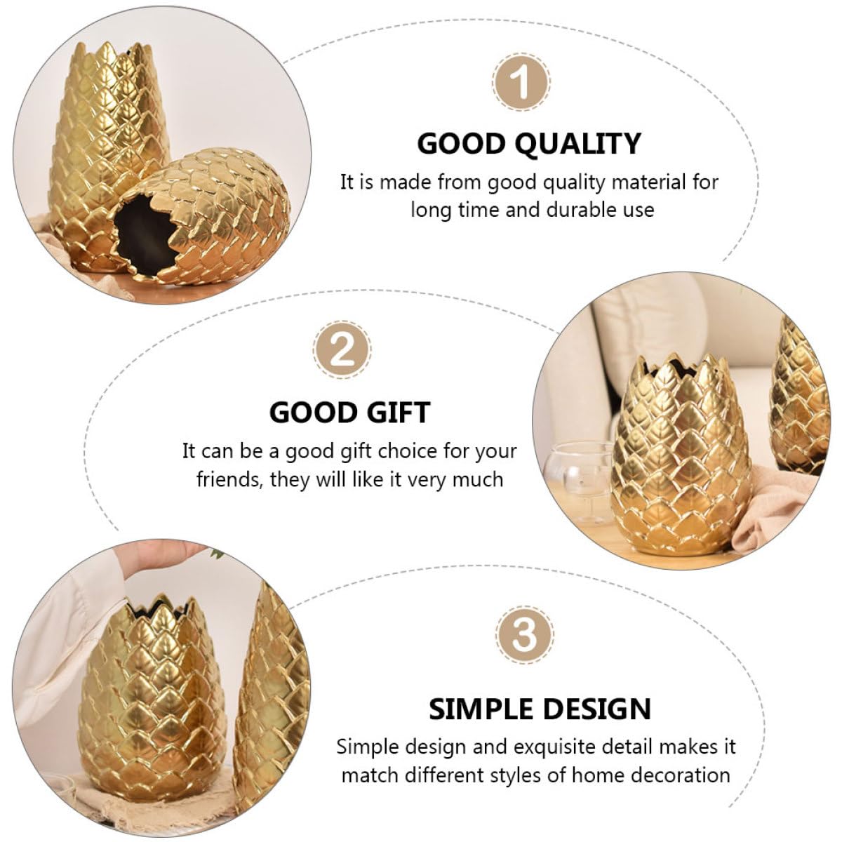 Jarrón Artístico y Contenedor de Flores Estilo Nórdico de Cerámica Dorado Simple Forma Redonda Elegante para de Escritorio