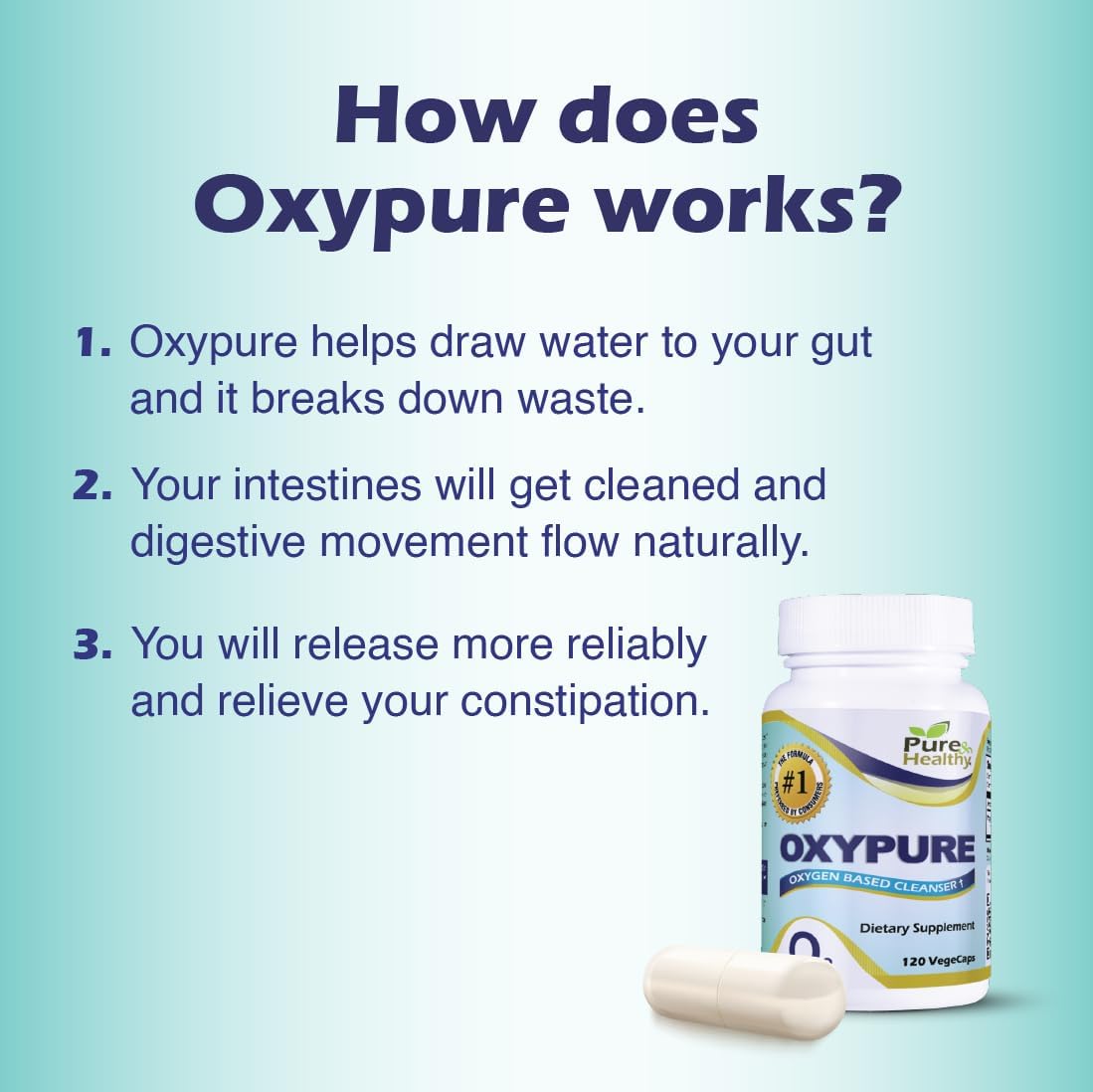 Pure & Healthy Oxypure Magnesium Oxide Colon Cleanser with Sodium Bicarbonate Veggie Capsules 120 Count