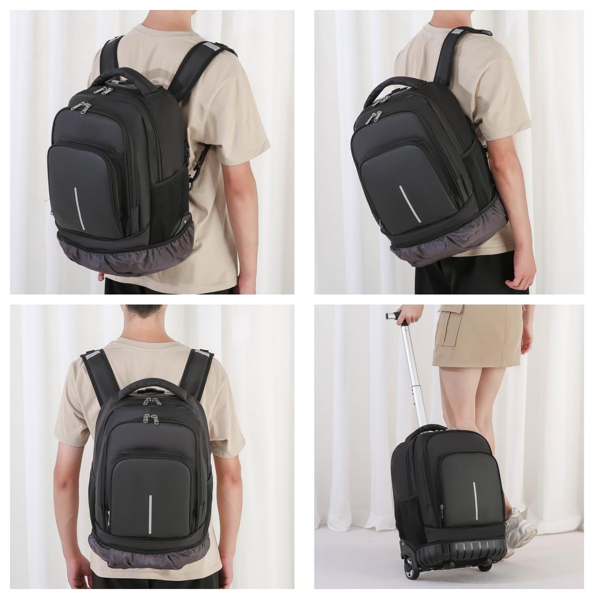 Sac à Dos à Roulette Garçon, Sac Ecole Trolley pour Primaire et Secondaires, Cartable a Roulette Garçons Filles, Noir
