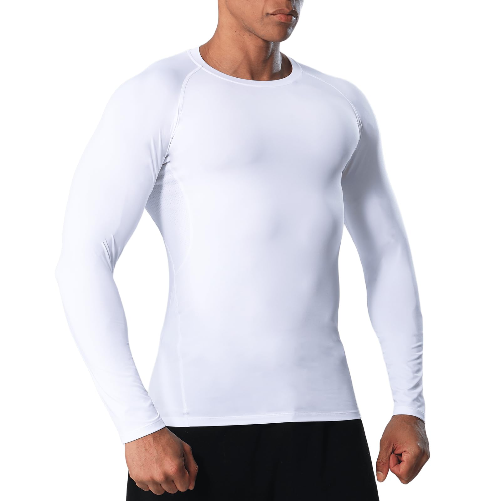 Camiseta compresión Hombre Camiseta Transpirable de Secado rápido con diseño de Malla en Las Axilas Camiseta Manga Larga para Gym Football Cycling