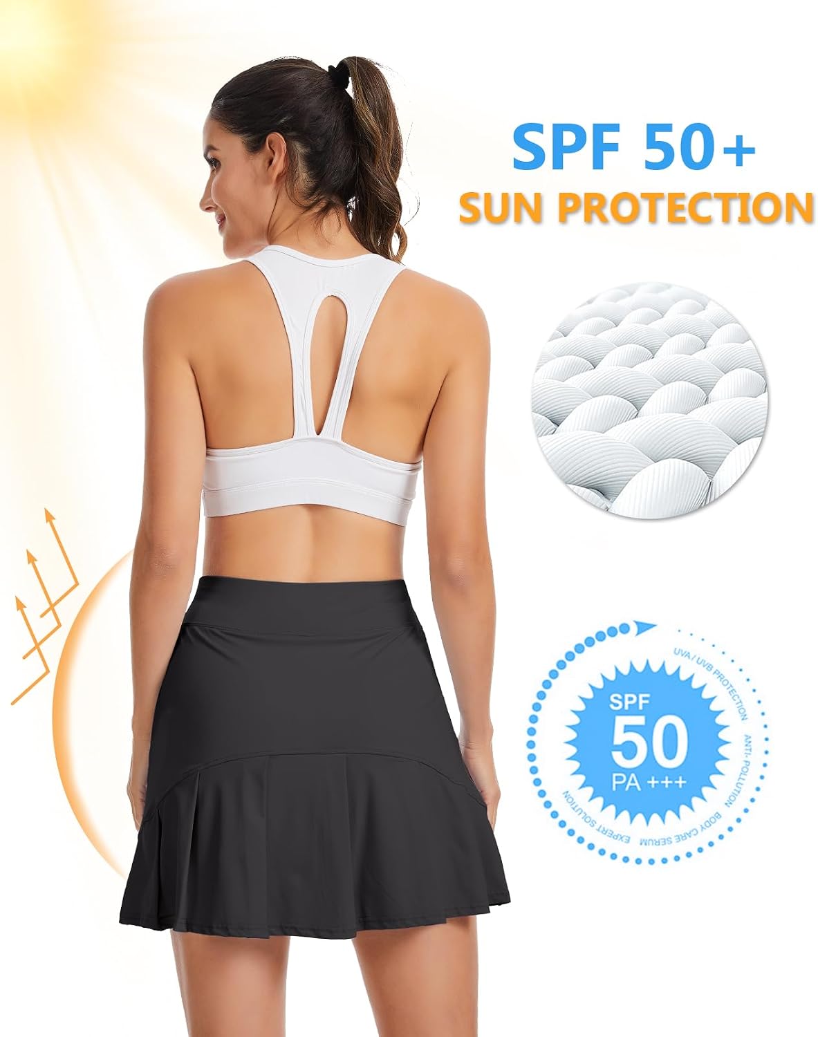 Soneven Womens Pleated Tennis Skirt Golf Skorts with Built‑in Shorts Pockets UPF 50+ Athletic Workout Pickleball