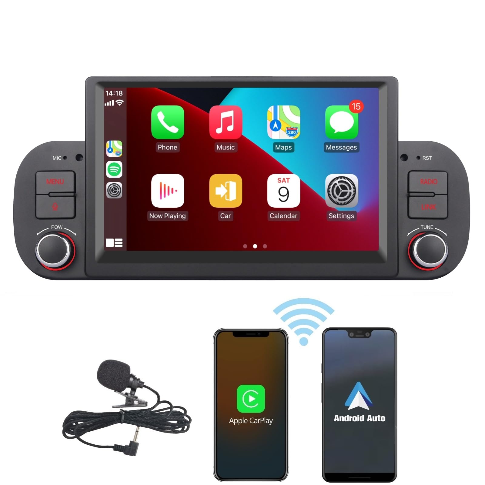 Car Radio wireless Carplay e Android Auto per Fiat Panda 2013-2020, Mirror Link Bluetooth 5.0 con touchscreen da 7 pollici RDS AM/FM USB DSP ad alta potenza Subw EQ SWC