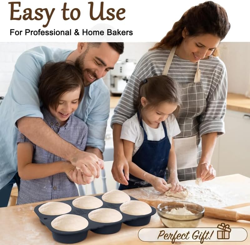 Miniatura 6 de Molde para pan de hamburguesas, molde de silicona para pan de hamburguesas de 6 cavidades, molde antiadherente para bollo de hamburguesa de calor,