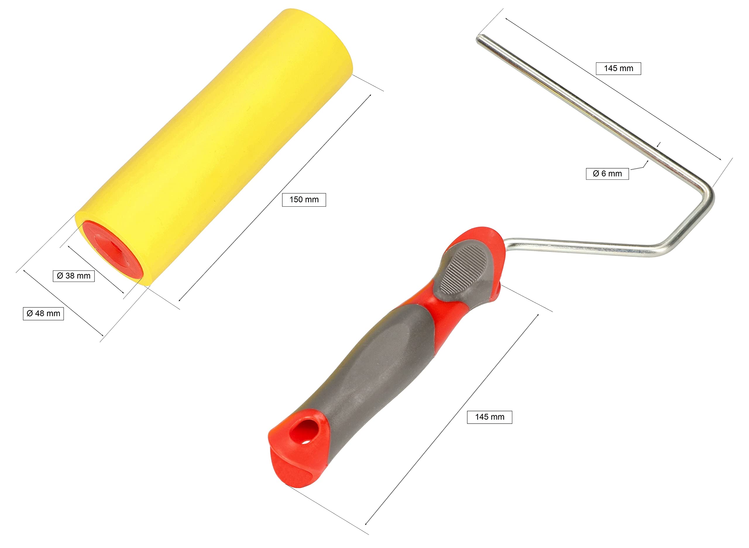 KOTARBAU® Rolka dociskowa do tapet 150 mm z gumową rolką i uchwytem z tworzywa sztucznego