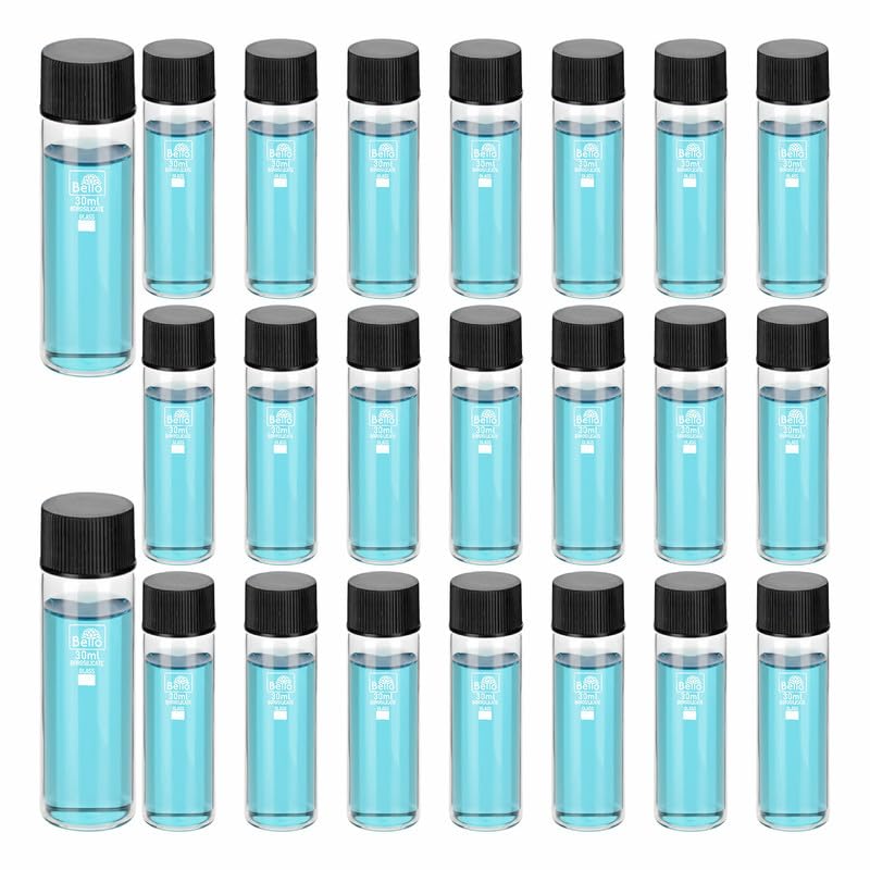 Image of Bello 20pcs-30ml Clear Glass Vials Culture Tube with Screw Caps and PE Stopper, Leak-Proof Glass Bottles Containers for Cosmetics Perfume Making Lab Laboratory, High Borosilicate Glass